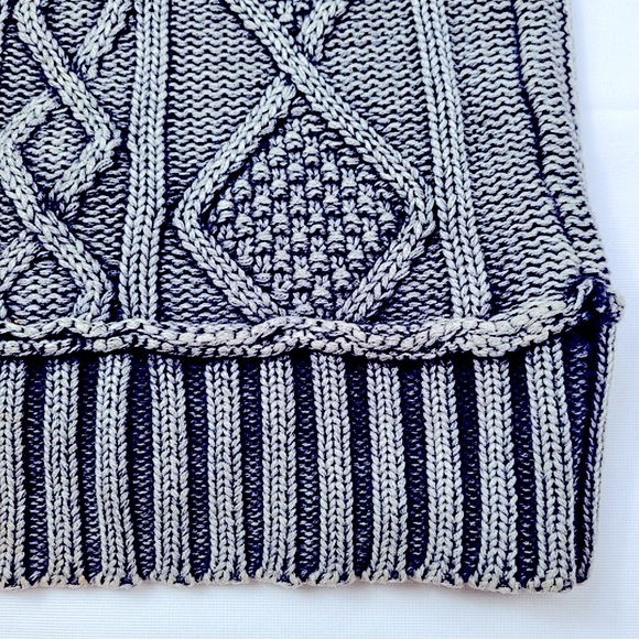 *Nine West* Black Gray Mineral Wash Chunky Turtleneck Cable Knit Sweater, Med. - Picture 4 of 16